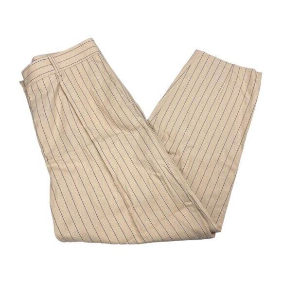 NWT MAJE Fitted High Waisted Linen Blend Striped Trousers XL Beige Black - Picture 4 of 9